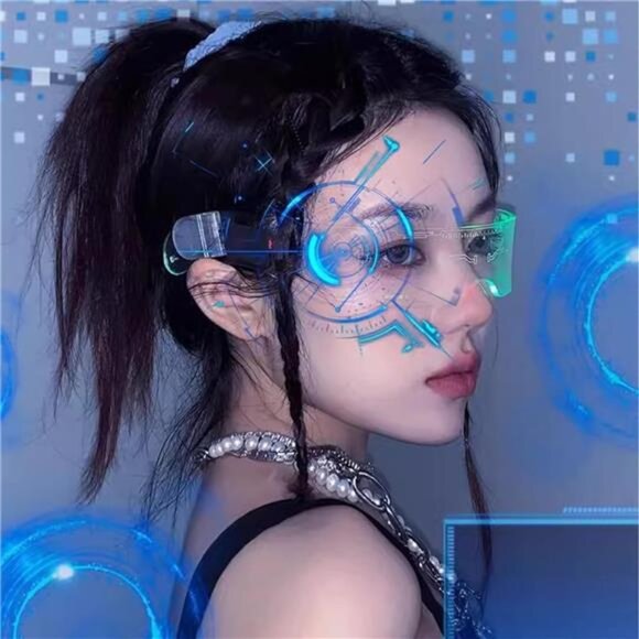 LED Light Up Glasses, LED Visor, Luminous, Cyberpunk Futuristic Cosplay Glasses - Picture 2 of 7
